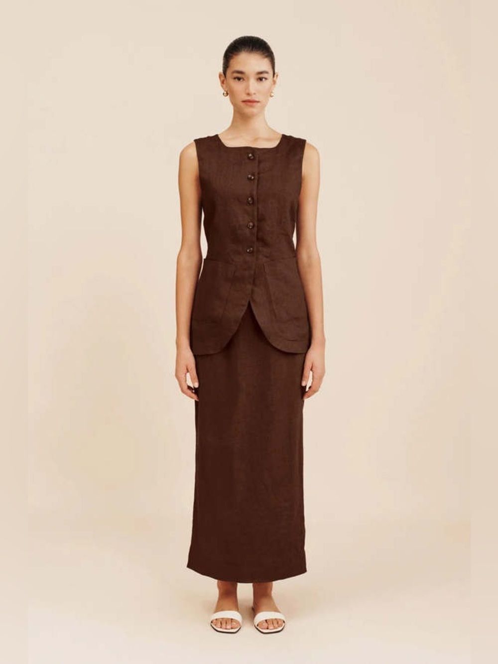 NWT POSSE Emma Linen Pencil skirt in chocolate brown - Picture 3 of 10